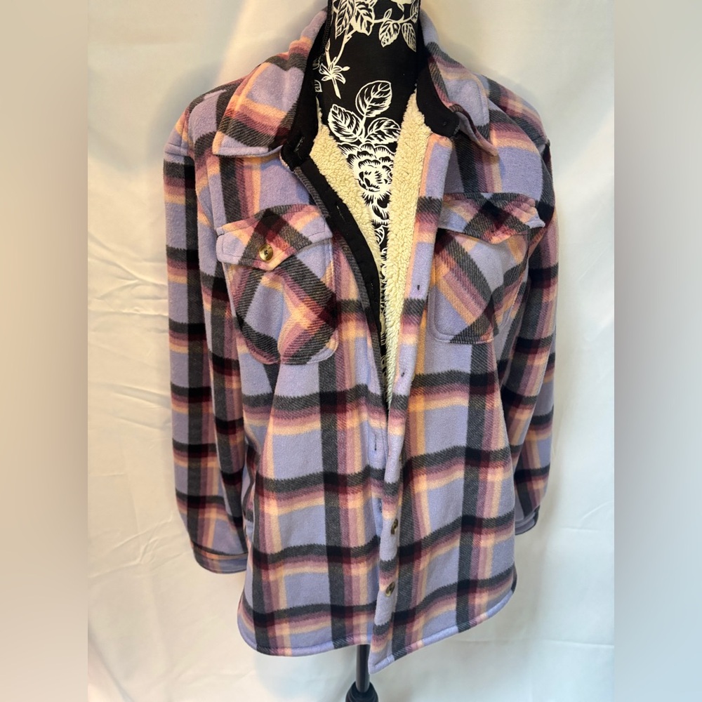 SAGE- Plaid Teddy Jacket - Lavender and pink